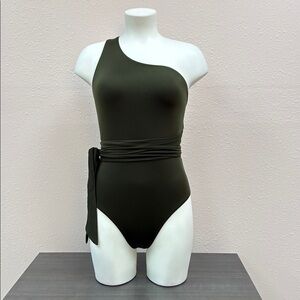 Elegant Olive One-Shoulder Swim One Piece